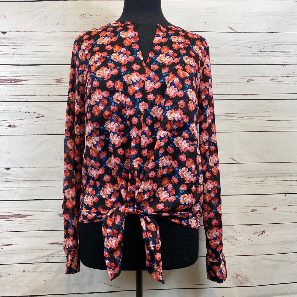 Karen Kane Tie Front Printed Pattern Blouse Small